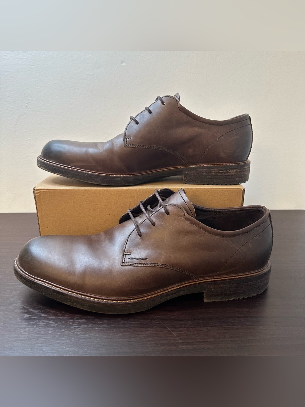 ECCO Kenton Vintage Brown Leather Plain Toe Lace-up Derby Oxford Men's Shoes 11